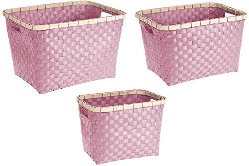 Lot de 3 paniers de rangement traditionnels en osier - Rose et gris