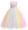 MYRISAM Princesse Fille Licorne Déguisement Robe de Anniversaire Cérémonie Soirée Halloween Carnaval Noël Fête Spectacle Mariage Longue en Tulle Robes Bal Arc-en-Ciel 12-13