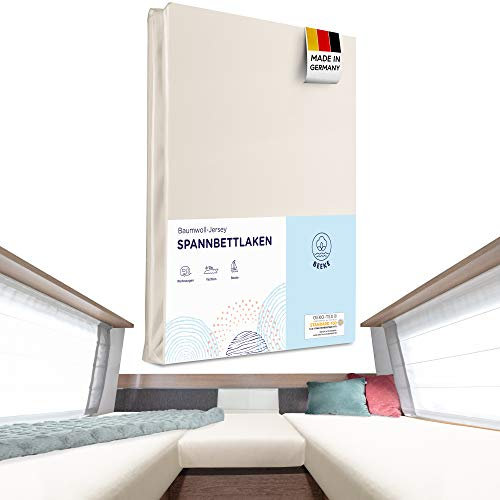 Beeke® Premium Spannbettlaken Wohnmobil [3 teilig] - Multi-Stretch Bettlaken für Wohnwagen-Heckbett [Made in Germany] - 97% Baumwolle und 3% Elasthan [Oeko-TEX Standart 100 für Babys] - 200 g/m²