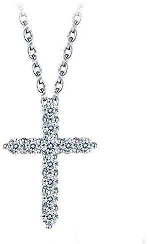Epinki Y-Ketten 18K Weißgold, Kreuz mit Anhänger Goldkette, Halskette für Damen, mit Diamant, Silber, für Hochzeitsgeschenke