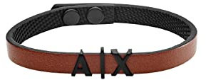Armani Exchange Herren Lederarmband mit Druckknopfverschluss, Innenlänge: 185-195mm, Größen-ID: 22x12x4mm