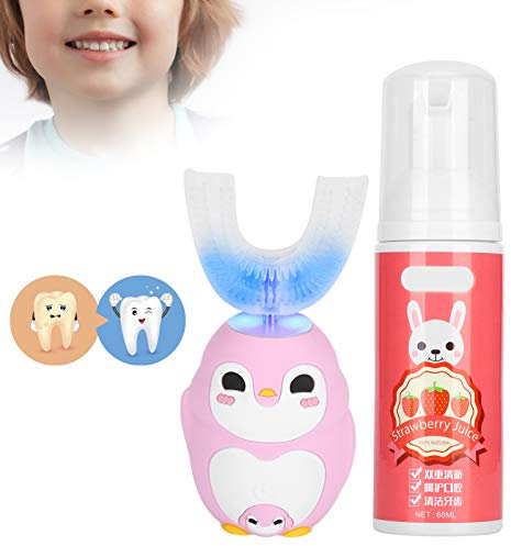 U-Förmige Kopfzahnbürste, Weiche Kieselgelbürste Kopf Kinder Zahnbürste Cartoon Zahnbürste Kinder Kids Electric Toothbrushes für Zahnbürstenhalter Kleinkinder (Mousse 60Ml)(Rosa)