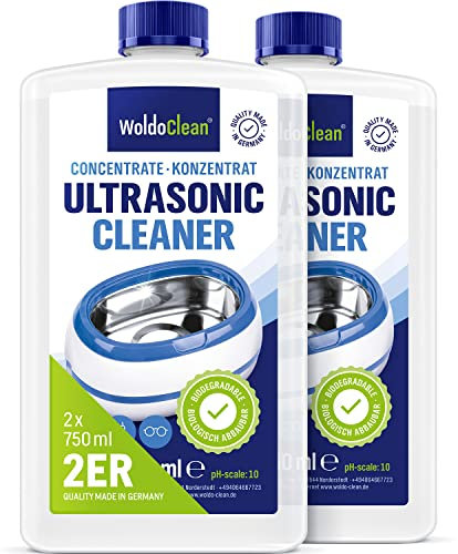 Líquido concentrado para dispositivo de limpieza por ultrasonidos, 2 x 750 ml, para gafas y joyas