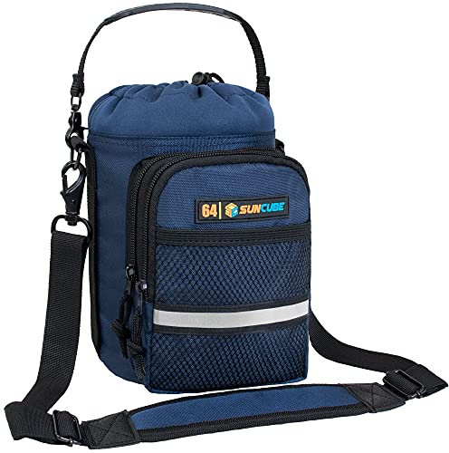 SUN CUBE Water Bottle Holder Carrier with Strap for Walking, Hiking, Neoprene Insulated Water Bottle Bag, Crossbody Flask Sleeve, Shoulder Sling Jug Bag, Phone Pocket (Navy Blue, Half Gallon 64 oz)