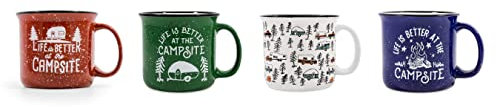 Camco Kaffeetassen mit der Aufschrift Life is Better at The Campsite, Keramik, 400 ml, 4er-Pack (53357)