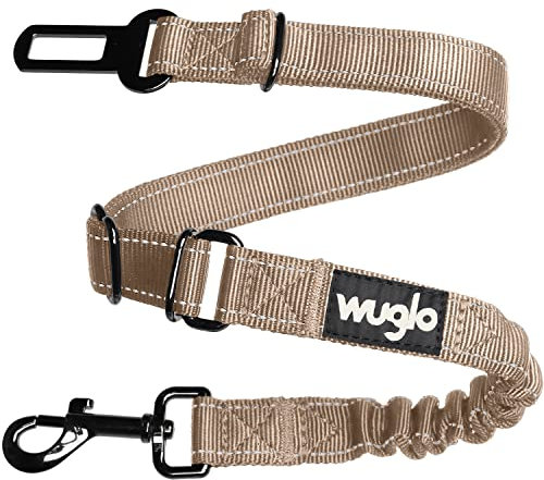 38-95cm Wuglo Hundegurt fürs Auto - Hunde Anschnallgurt mit elastischem Gurt - Haltbarer & sicherer Auto Sicherheitsgurt Clip - Universal-Hundeanschnaller (Beige)