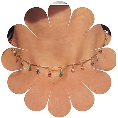 Yheakne Boho Regenbogen Kristall Halskette Choker Mehrere Cz Kristall Baumeln Halskette Bunte Edelstein Choker Halskette Strand Regenbogen Perlen Halskette Kette Schmuck Für Frauen Und Mädchen