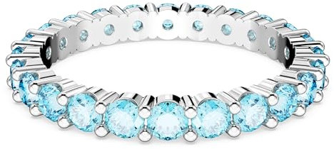 Swarovski Matrix Ring, Rhodinierter Damenschmuck mit Blauen, Strahlenden Swarovski Kristallen