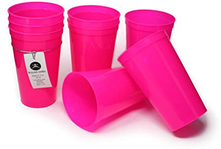 Rolling Sands 22 Ounce Reusable Plastic Stadium Cups, 8 Pack, Made in USA, BPA-Free Dishwasher Safe Plastic Tumblers, Translucent Neon Hot Pink