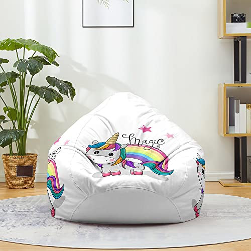 Treer Sitzsack Bezug ohne Füllung Sitzsackbezug für Mädchen Süßes Cartoon-Einhorn Drucken Groß Abnehmbarer Waschbar Sitzsack Außenbezug Spielzeug Aufbewahrungstasche (100x120cm,Stil D)