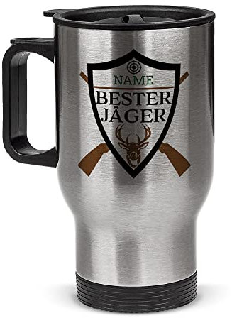 Tassendruck Edelstahl-Thermobecher selbst gestalten mit Name - Bester Jäger - Coffee to Go Becher, Reisebecher, Jäger Geschenke, Jagd Zubehör, Waidmannsheil | Personalisiertes Geschenk, 390 ml