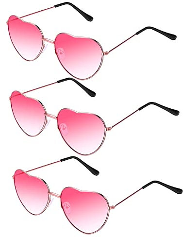 QincLing 3 Stück Herz Sonnenbrille, Fliegerbrille Pilotenbrille Damen Candy Color Sonnenbrille Mode Brillen Retro Sonnenbrille Kostüm Sonnenbrille Hippie Brille Brillen Rahmen Partybrillen Für Partys