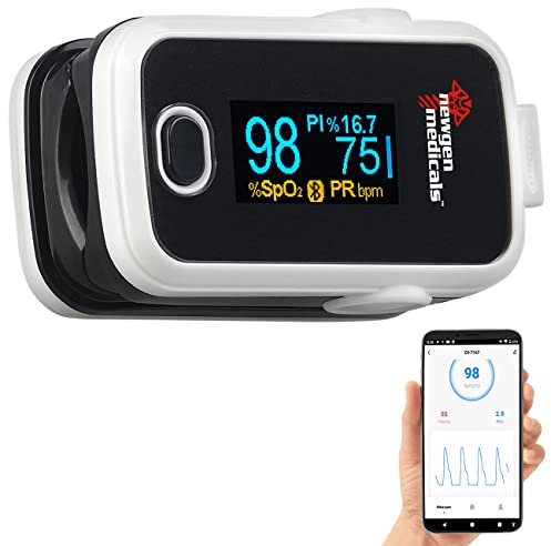 newgen medicals Pulsoxymeter: Medizinischer Finger-Pulsoximeter mit OLED-Farbdisplay, Bluetooth, App (Oxymeter, Pulsometer Finger, Blutdruckmessgerät)