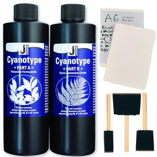 Creative Crafters Cyanotypie Kit mit Handgefertigtem Künstlerpapier, Schaumpinseln & Tipps Blatt - Cyanotype Kit zur Herstellung von Solar Fotopapier für Sonnenographie, Solardrucke