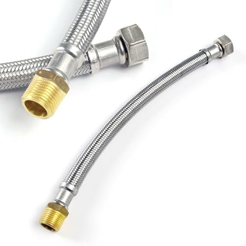 XPOtool Flexschlauch 500 mm Länge, Innendurchmesser DN8, 3/4 AG (26,44 mm), 3/8 Überwurfmutter (14,95 mm), Panzerschlauch Edelstahl EPDM