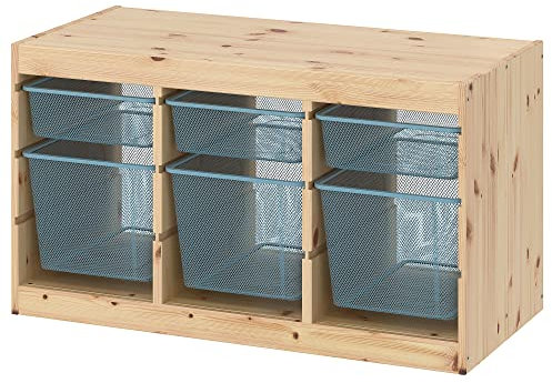 IKEA TROFAST Aufbewahrungskombination mit Boxen, 93x44x52 cm, hellweiß gebeizt/grau-blau