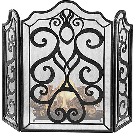 CAZARU Kaminschirme, antiker Kaminschirm, festlicher Kaminschutz mit Scrollwork-Design, freistehendes Paneel, Funkenschutz, Sicherheitsabdeckung für Weihnachten