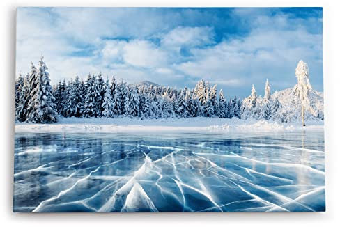 Paul Sinus Wandbild 120x80cm Winter Schnee gefrorener See Tannenwald Eis