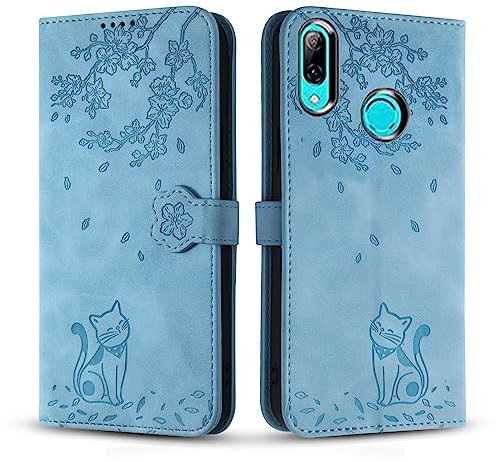 Vaitasy Coque pour Huawei P Smart 2019, Mince Souple Cuir PU Étui avec Magnétique Flip Portefeuille Housse pour Huawei P Smart 2019 - Chat Bleu