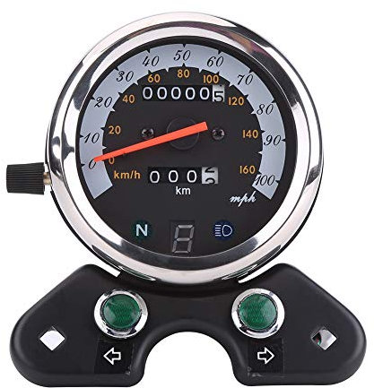 Akozon Motorrad Kilometerzähler, Digital-Tachometer Speedometer Gauge Universal 12 V Motorrad Doppelkilometerzähler Tachoanzeige Gangschaltung Digitalanzeige (Schwarz)