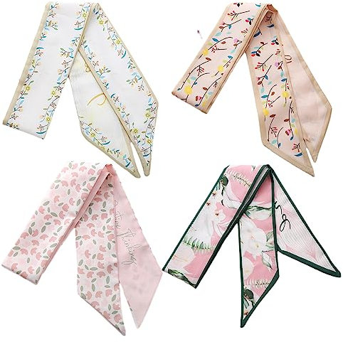QTMY Twilly Schal für Taschen, Seide, Kopftuch für Haare, Handtasche, Damen, Schal, Band, Haarhalstücher, modische Geschenke, 4 Stück, Violett, Normal