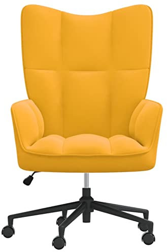 Tidyard Relaxsessel Bürostuhl mit Rollen Höhenverstellbar Drehbar Wohnzimmerstuhl Fernsehsessel Polsterstuhl Relaxstuhl Sessel Ohrensessel,61,5 x 69 x (94,5-102) cm (B x T x H) Senfgelb