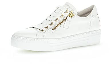 Gabor Damen Low-Top Sneaker, Frauen Halbschuhe,Wechselfußbett,Moderate Mehrweite (G),schnürschuhe,Weiss/Platino(Gold),41 EU / 7.5 UK