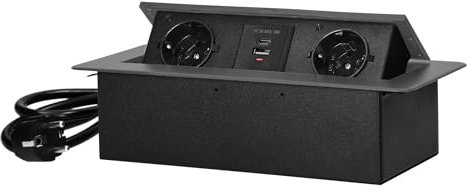Miratic Schreibtisch Steckdose Tischsteckdose Versenkbar Modern Steckdose Versenkbar mit Flachem Rand mit Stromkabel 1,5 und 2x USB-Ladegerät (Typ A und C; 3,6A)