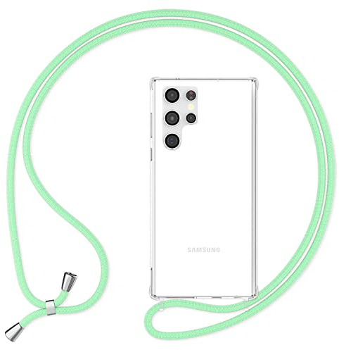 NALIA Handykette für Samsung Galaxy S24 Ultra - Transparentes Hybrid-Case & Band - HANGIT PRO (Anti-Gelb Rückseite & Verstellbar) - Marke aus Berlin, Farbe:Mint Grün