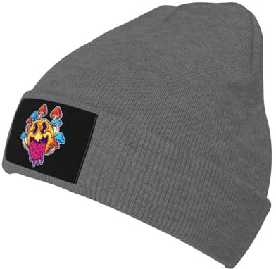 Diari Terror of Psychedelic Mushrooms Beanie-Mütze für Herren und Damen, Winter, warm, Strickmütze, weich, gemütlich, Totenkopfmütze, Deep Heather, One size