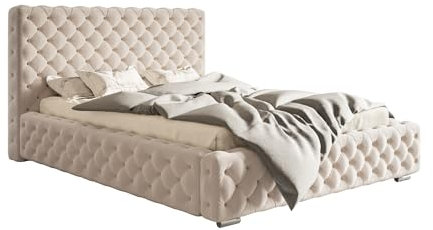 Emporius Doppelbett Chesterfield 200x200 cm Adonis - Polsterbett mit Bettkasten, Lattenrost, Samtstoff, Glamour Stil - Beige (Amor Velvet 4304)