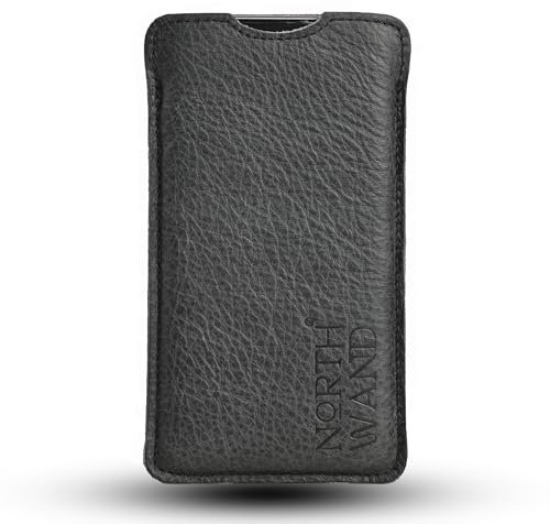 NorthWand Premium Echtleder Hülle für iPhone 15 Pro / 15, 14 Pro / 14, 13 Pro / 13, 12 Pro / 12 Tasche, Case, Handyhülle - Pflanzlich gegerbtes Leder mit Signet-Prägung, Made in Germany, Farbe Schwarz