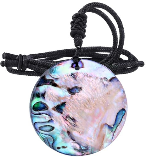 Nupuyai Collier en coquille d'ormeau naturel pour femme - Pendentif coloré avec cordon réglable - 45,7 à 55,7 cm, Nylon Coquille d'ormeau nylon, Coquille d'ormeau