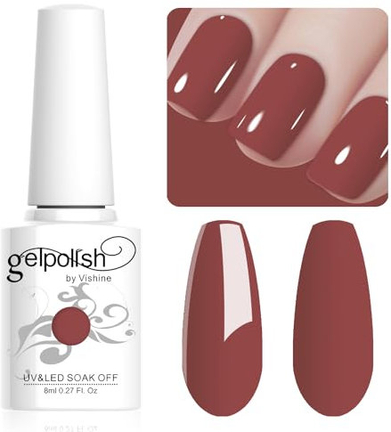 Vishine Vernis à Ongles Gel Couleur Marron rosé foncé, Vernis Gel Semi Permanent Soak Off UV LED Gel Polish Nail Art Manucure 8ml L008