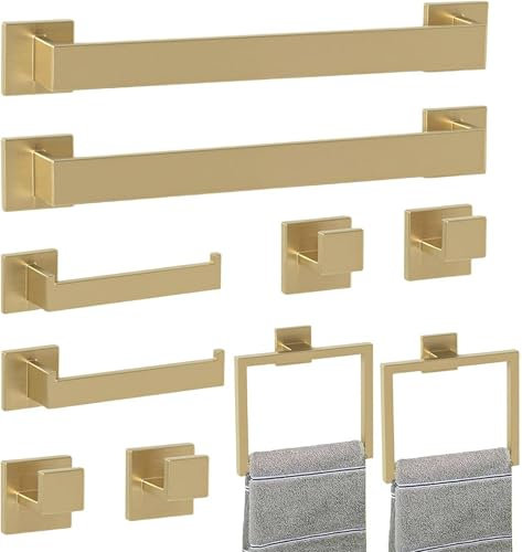 Ensemble porte-serviettes pour salle de bain : Jeu de 10 pièces pour salle de bain en acier inoxydable SUS304 – Porte-serviettes mural, porte-papier toilette, anneau et crochet pour serviette