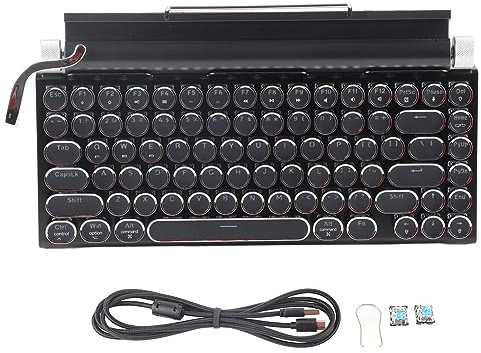 Wakects Tastiera Meccanica Bluetooth Vintage, 83 Tasti, Stile Macchina da Scrivere Retrò con Cappuccio Rotondo in Metallo