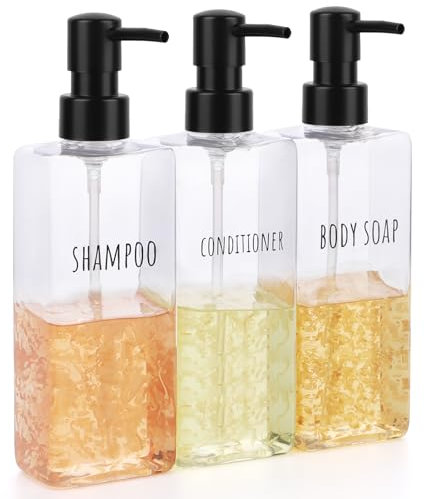 Segbeauty Dispenser Sapone Bagno, 3 Pezzi 500ml Dispenser Detersivo Piatti, Dosatore Sapone con Etichette Stampate, Bagno Accessori (Trasparente)