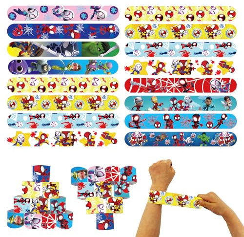 POPOYU Schnapparmband Kinder Superhelden,24 Stück Spidey Armband Geburtstagsdeko Slap Armbänder Klatscharmband Wristband für Mitgebsel Kinder Geburtstagsgeschenke Spielpreise Partytütenfüller