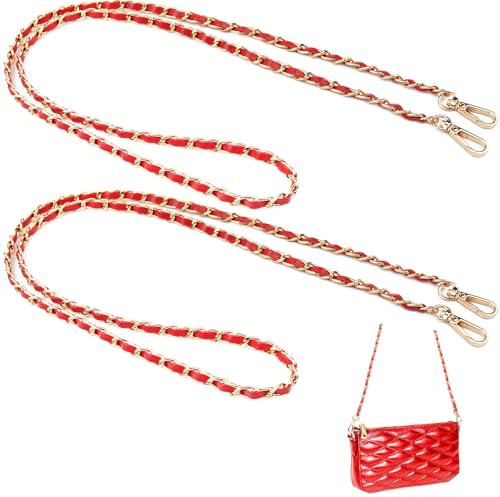 2 collane per borse da 120 cm, in metallo dorato, per borsa a tracolla, catena piatta, per borsa a tracolla, borsa a tracolla, borsa a tracolla, borsa a tracolla, ricambio (oro/rosso)