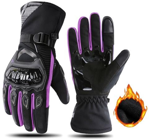 mjmoto Guantes Motorradhandschuhe, Winddicht, wasserdicht, Motorrad-Reithandschuhe, Touchscreen, Motocross-Handschuhe, Winter, Lila, Größe M