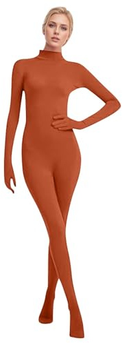 Foweknow Full Body Suit Women's Open Face Zentai Cosplay Jumpsuit Plain Shiny Jumpsuit Leggings Sports Suit Bodysuit for Party Halloween Christmas Lightweight Stretch Jumpsuit, brown, S