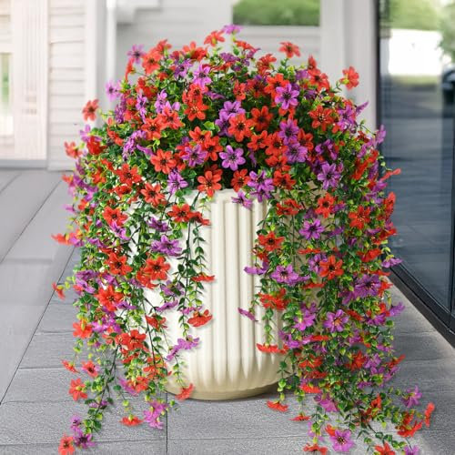 ZFProcess Fiori artificiali da appendere per esterni, 2 pezzi, piante finte da appendere, decorazione primaverile ed estate, resistenti ai raggi UV, non sbiadisce, realistici, per porta d'ingresso,