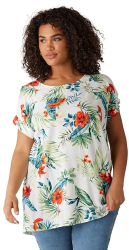 EVANS Curve Tropical Print Blouse - Women's - Plus Size Curve White