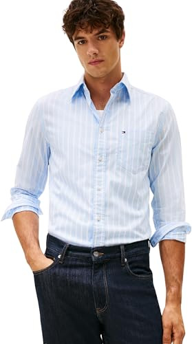 Tommy Hilfiger Men's Flex Poplin Ground Stripe Shirt Mw0mw40456 L/S Shirt (Pack of 1)