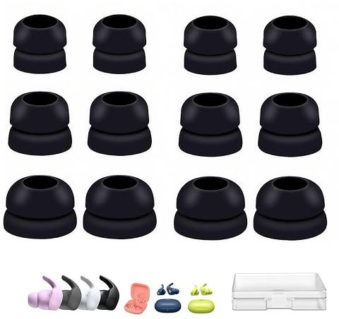Aginkgo Double Flange Ear Tips for Beats Fit Pro Earbud, Also Compatible for Beats Studio Buds, Noise Isolation Anti-Slip Soft Comfort Fit in The Charging Case 12PCS, S/M/L, Black