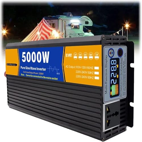 HYZHANHONG 5000W 12V 24V 48V 60V 72V DC To 110V/230V AC Voltage Converter,Pure Sine Wave Power Inverter with LCD Display Low Frequency Solar Power Inverter,60V to 110V