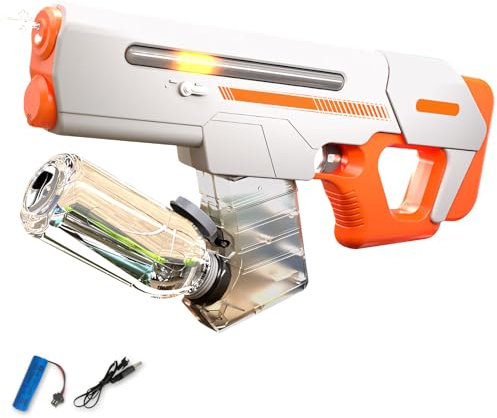 Wasserpistole Elektrisch, Große Wasserspritzpistole mit Licht, Aufladbare Wasserpistole Große Reichweite, Manuelle und Elektrische Wasserpistole Sommer Spielzeug für Erwachsene und Kinder (B)