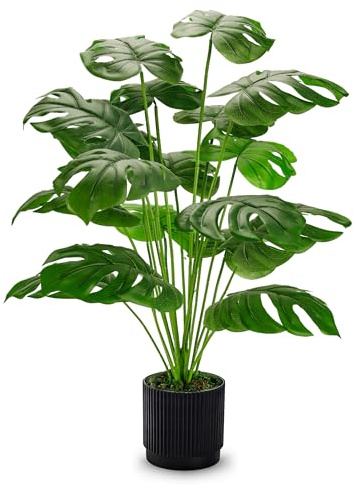 Der Rose Monstera Kunstpflanze 71cm im schwarzen Topf für Büro Flur Deko | Schwarzer Dekotopf mit standfester Basis, formbare Monstera Zweige und pflegefreie Begrünung für Terrassen und küche