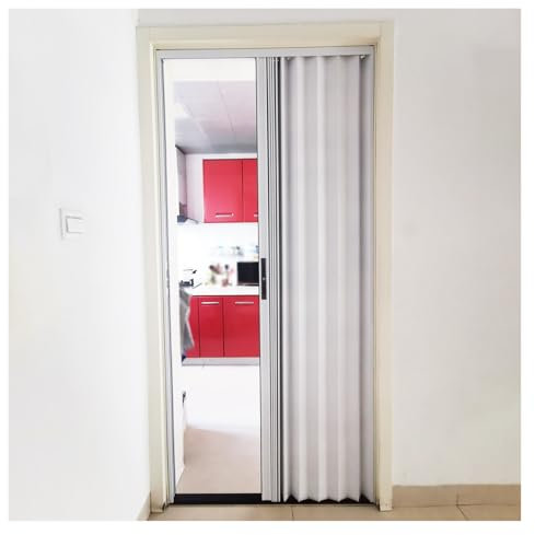 Puerta Corredera Plegable Acordeon Interior Puerta Corredera Tipo Concertina Transparente Para Armario, Altura 180-190 Cm, Minimalista, Plegable, Con Tiradores, Sin Taladros, De PVC.(B,50x190cm)