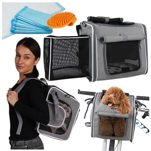 Wobell Transportrucksack 4in1 für Tiere bis 5,5 kg, 34x36x26 cm, mit Matte und Bürste, grau